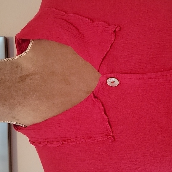 J. Jill Size L Linen Blend Bright Pink Button Down Short Sleeve Blouse, EUC - Picture 2 of 11